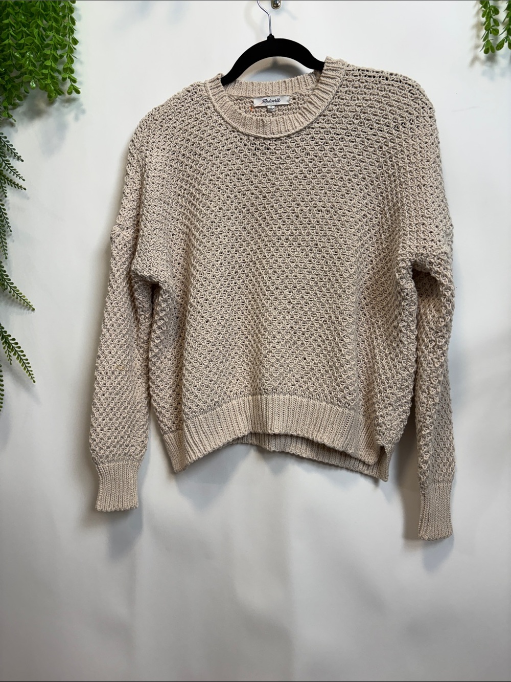 Madewell Cream Textured Cotton Crewneck Sweater